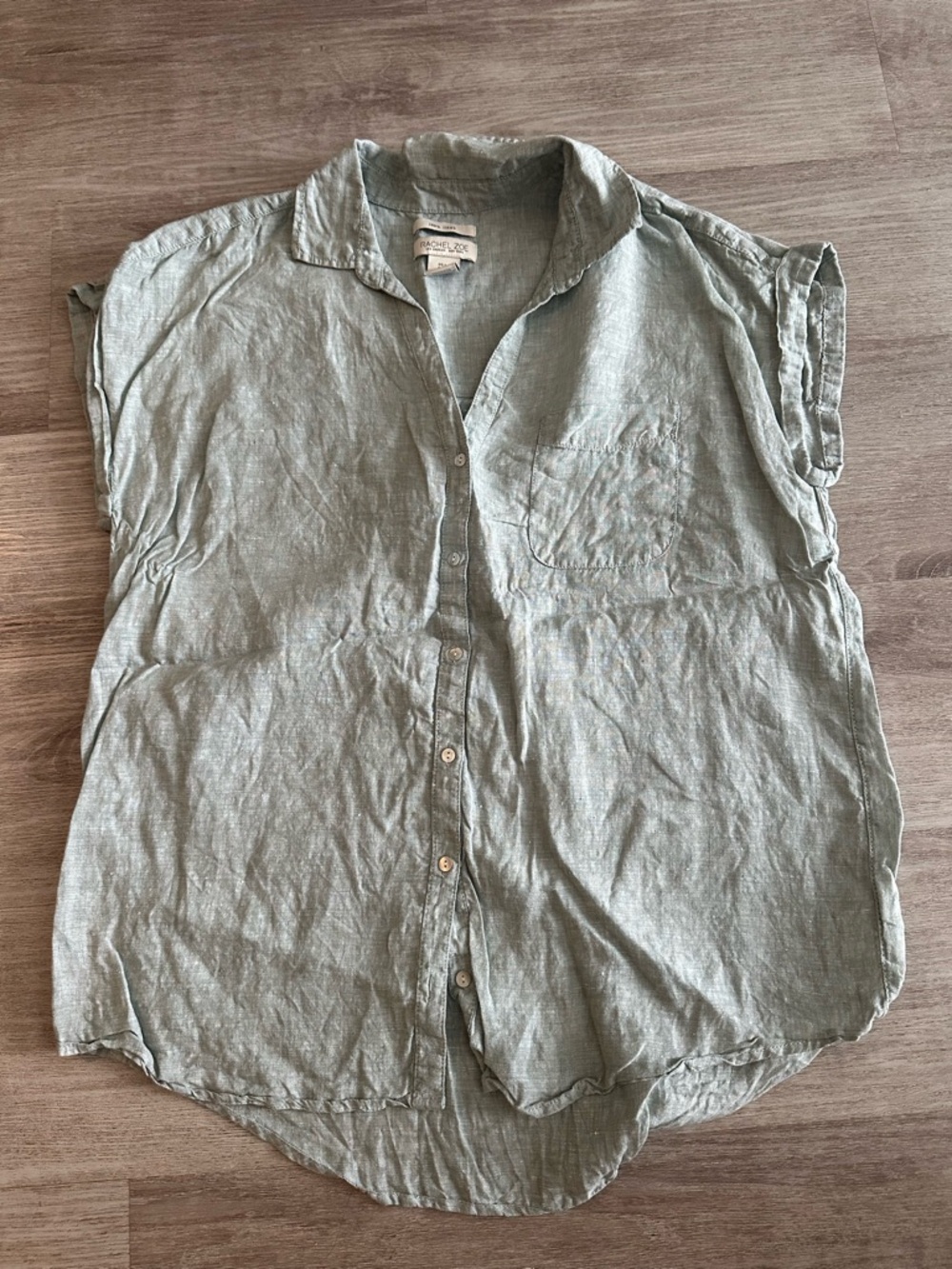 Rachel Zoe Light Sage Green Linen Button-Down Shirt - Picture 2 of 7